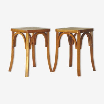 2 luterma stools - 1955 oak-gilded, two beautiful bedside tables, bentwood curved wood
