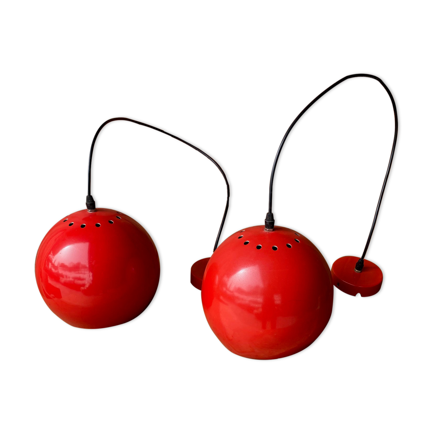 Pair of suspension red ball in metal annes 70