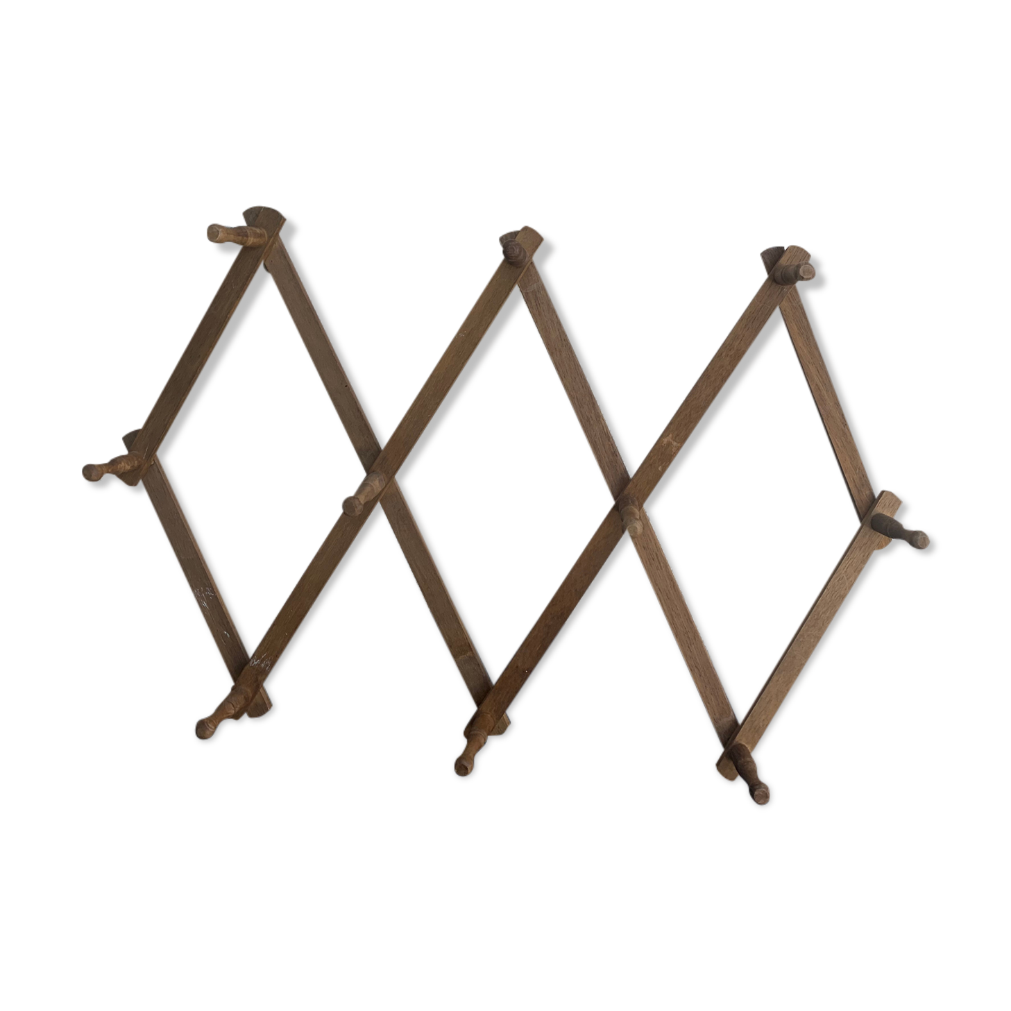 Wall coat rack in wood accordion 10 old hooks