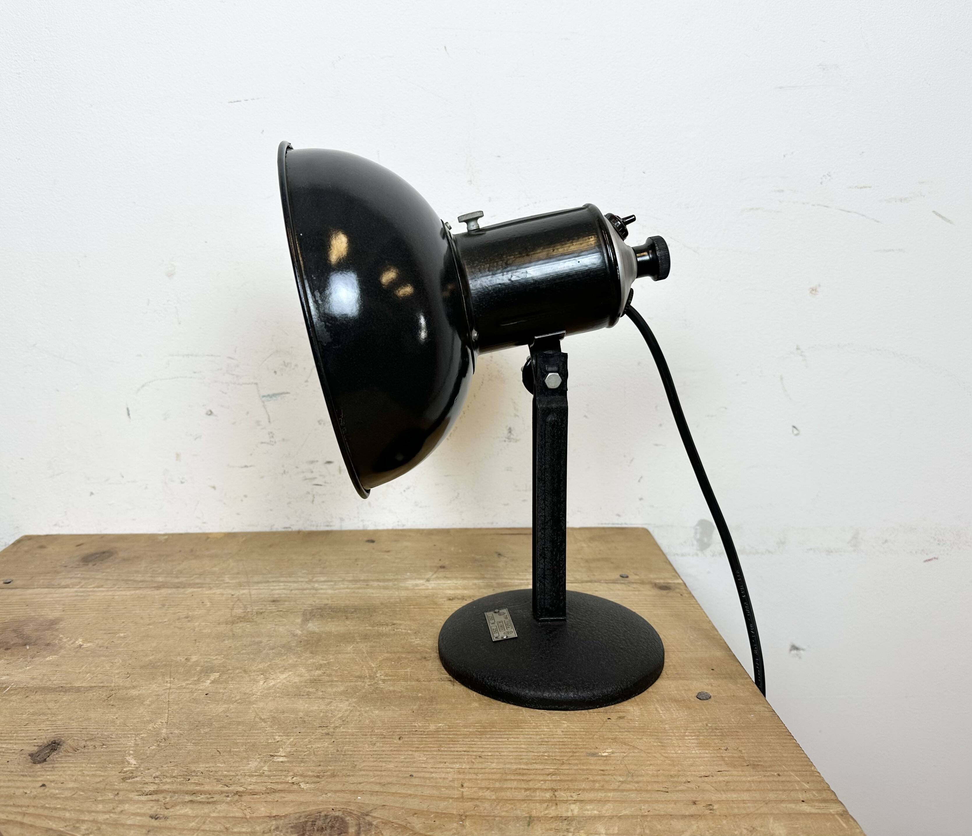 Vintage black enamel table photo lamp, 1950s