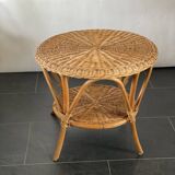 Vintage round rattan and bamboo salon table