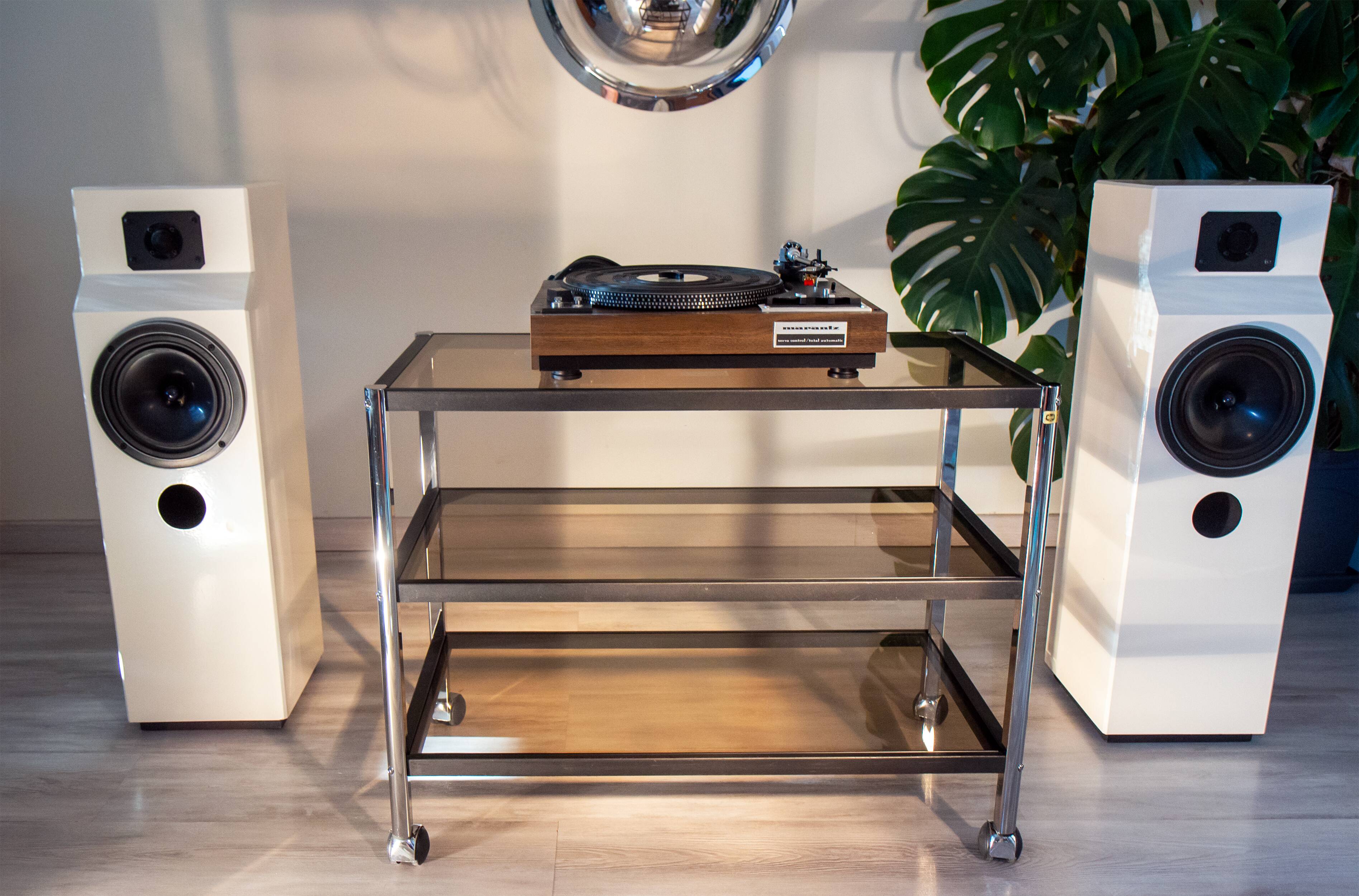 ERARD console (France), black metal and smoked glass side table, 1980.