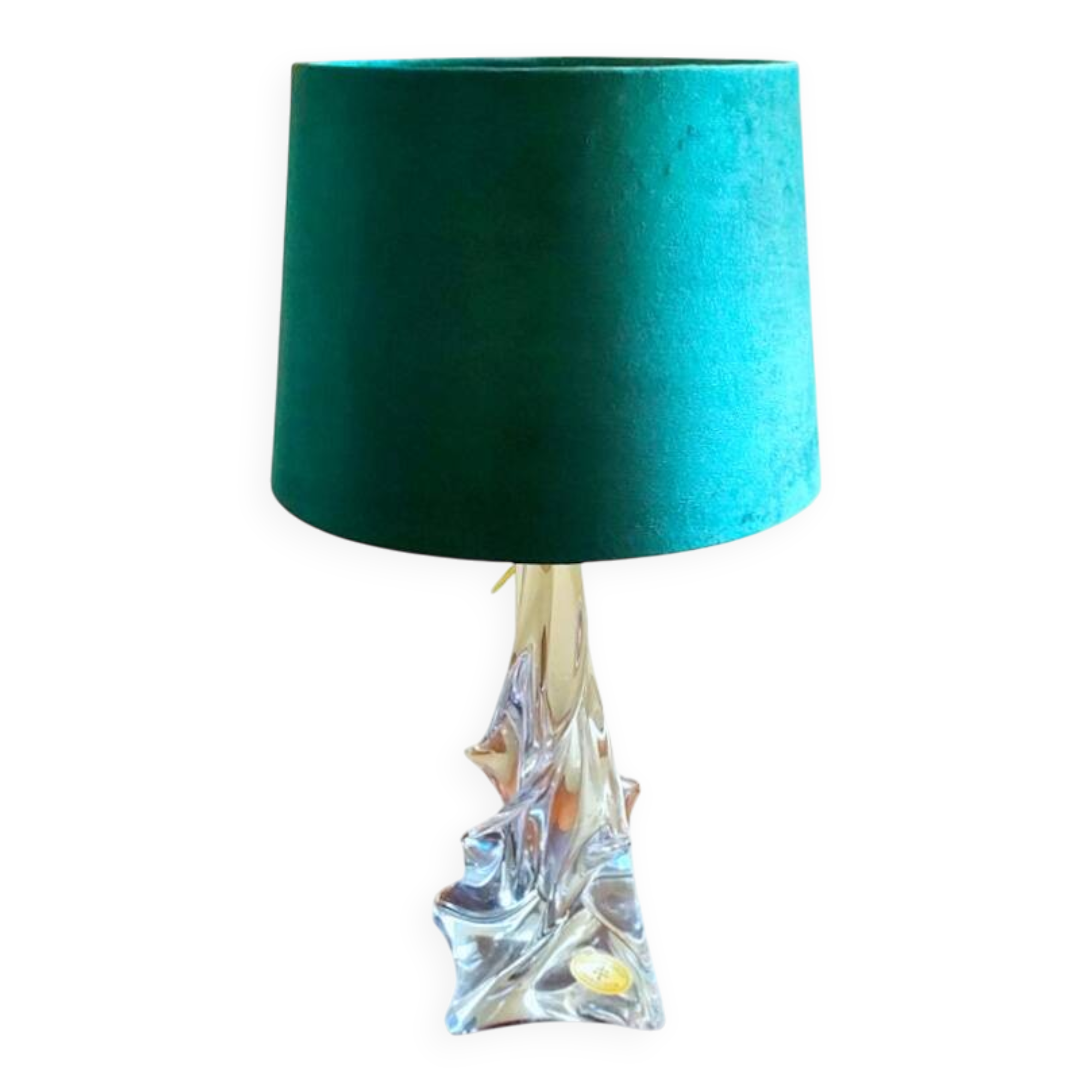 Lampe Cristallerie Lorraine Lemberg-Les-Bitche avec un abat-jour en velours