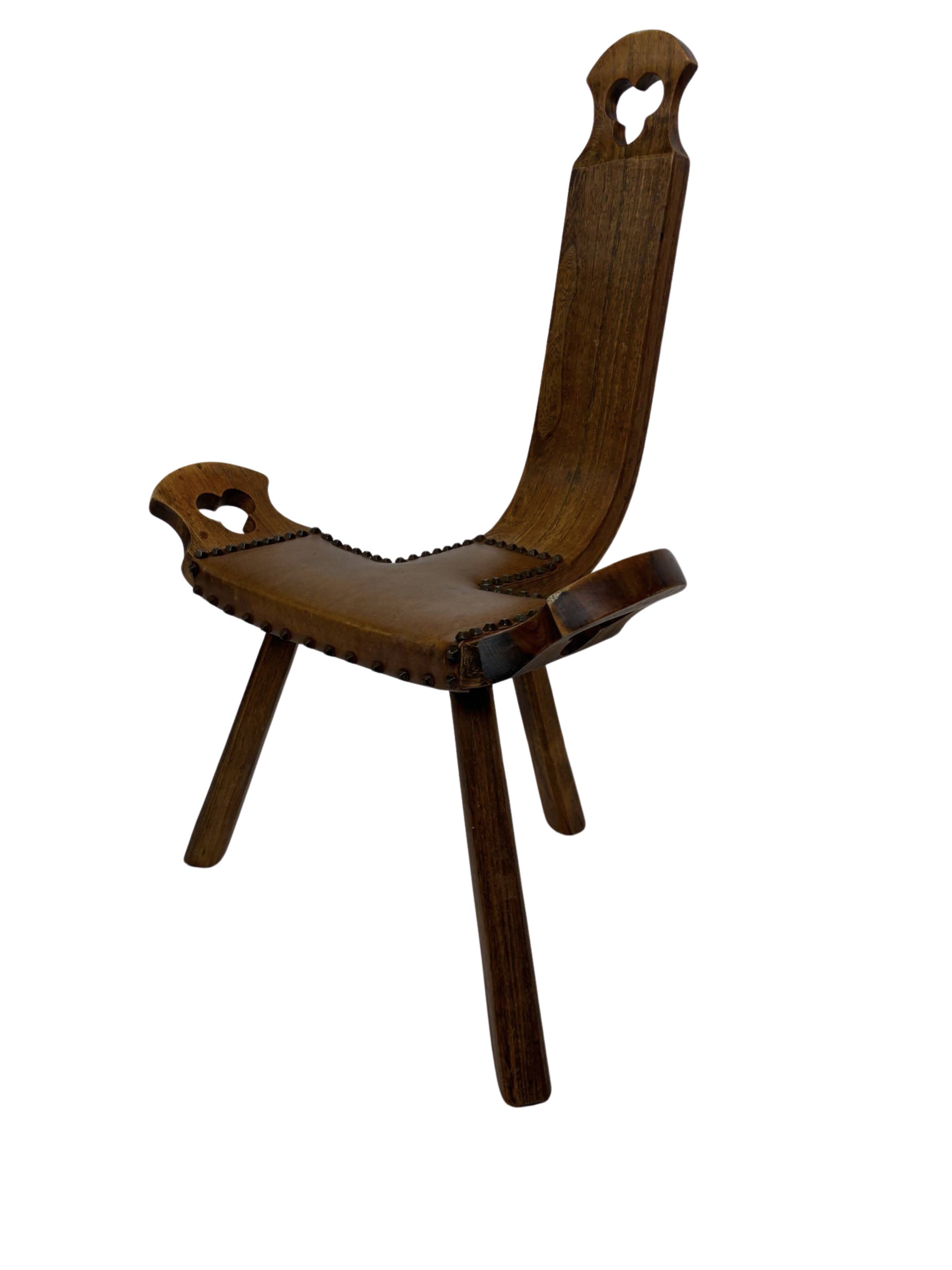 Vintage Spanish chair stool brutalist design wood
