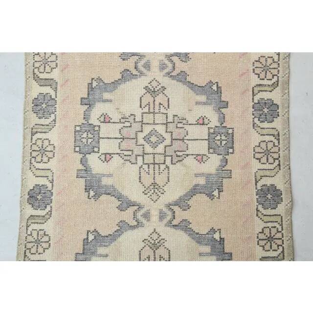 1970s vintage Turkish hand-knotted wool cotton beige runner rug 93x301