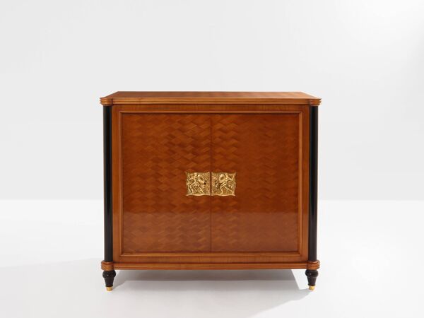 Jules Leleu cabinet merisier marqueté 2 portes bronze 1940