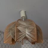 Vintage Scandinavian wood and raffia pendant chandelier