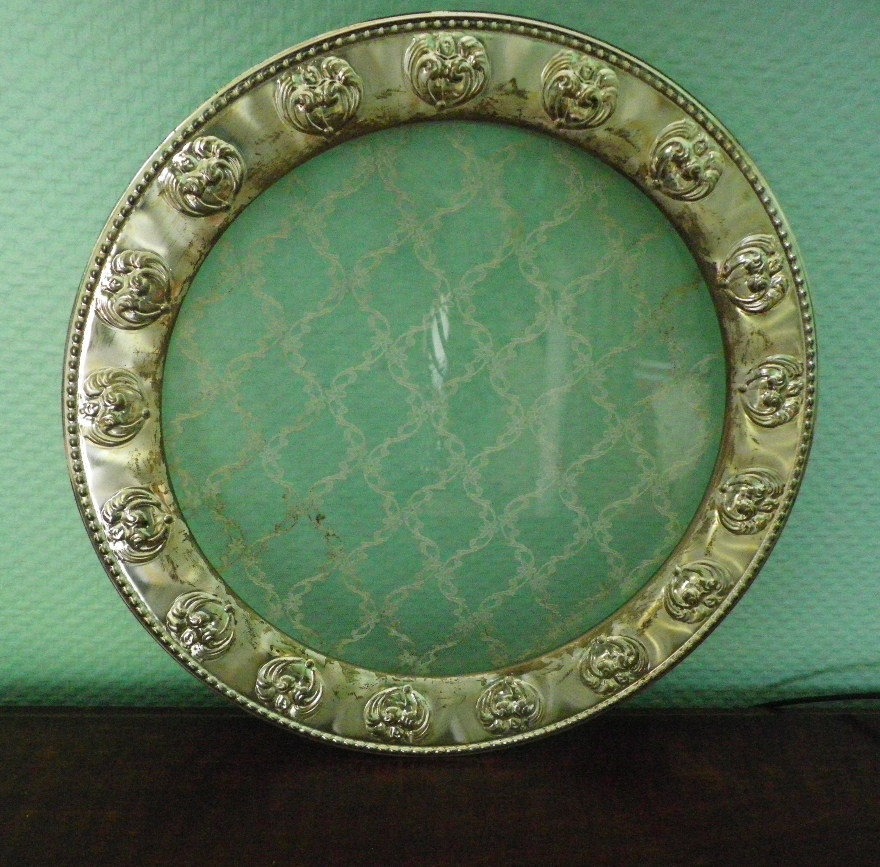 Service tray with cakes, silver plated, double glass with lace insertion, original box