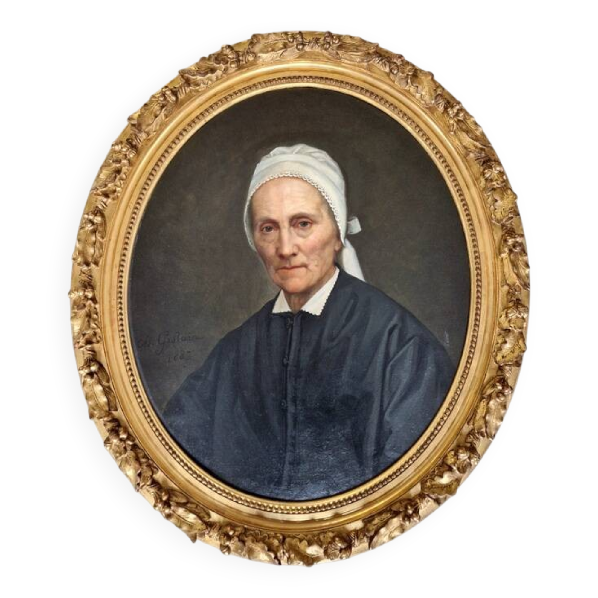 Charles Gislain (1826-1904) - Oil on oval canvas, Portrait of a Woman, 1887