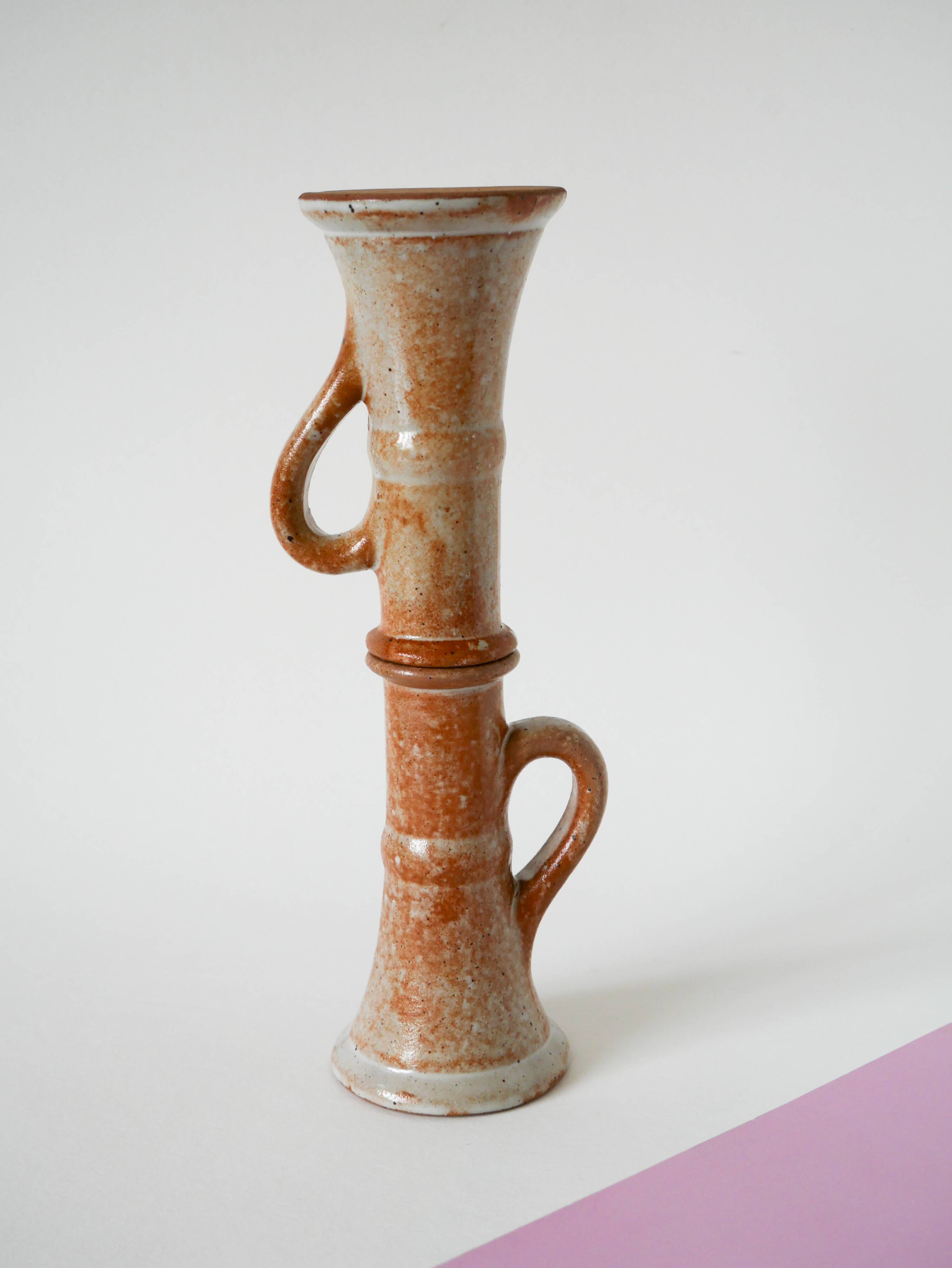 Pair of glazed sandstone candlesticks, 1970