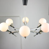Italian Space-age Aluminum and Opaline Glass Chandelier
