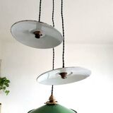 Trio pendant lights in enamelled industrial sheet metal