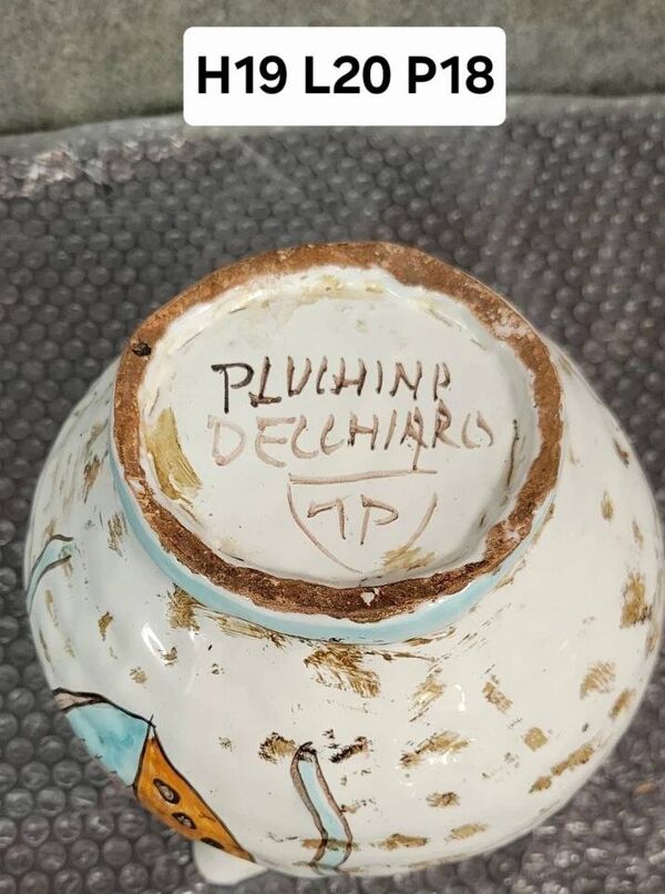 Sicile Pluchino Del Chiaro : vase Vintage en céramique a décors peints