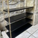 Double gold metal string shelves and black trays, vintage, 60s