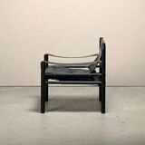 Arne Norell Sirocco Safari Lounge Chair in Black Leather and Stained Ash