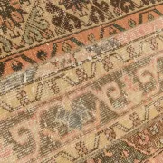 Brown Cream Vintage Persian Runner Rug, Rugs For Rustic Hallway, 74x327Cm