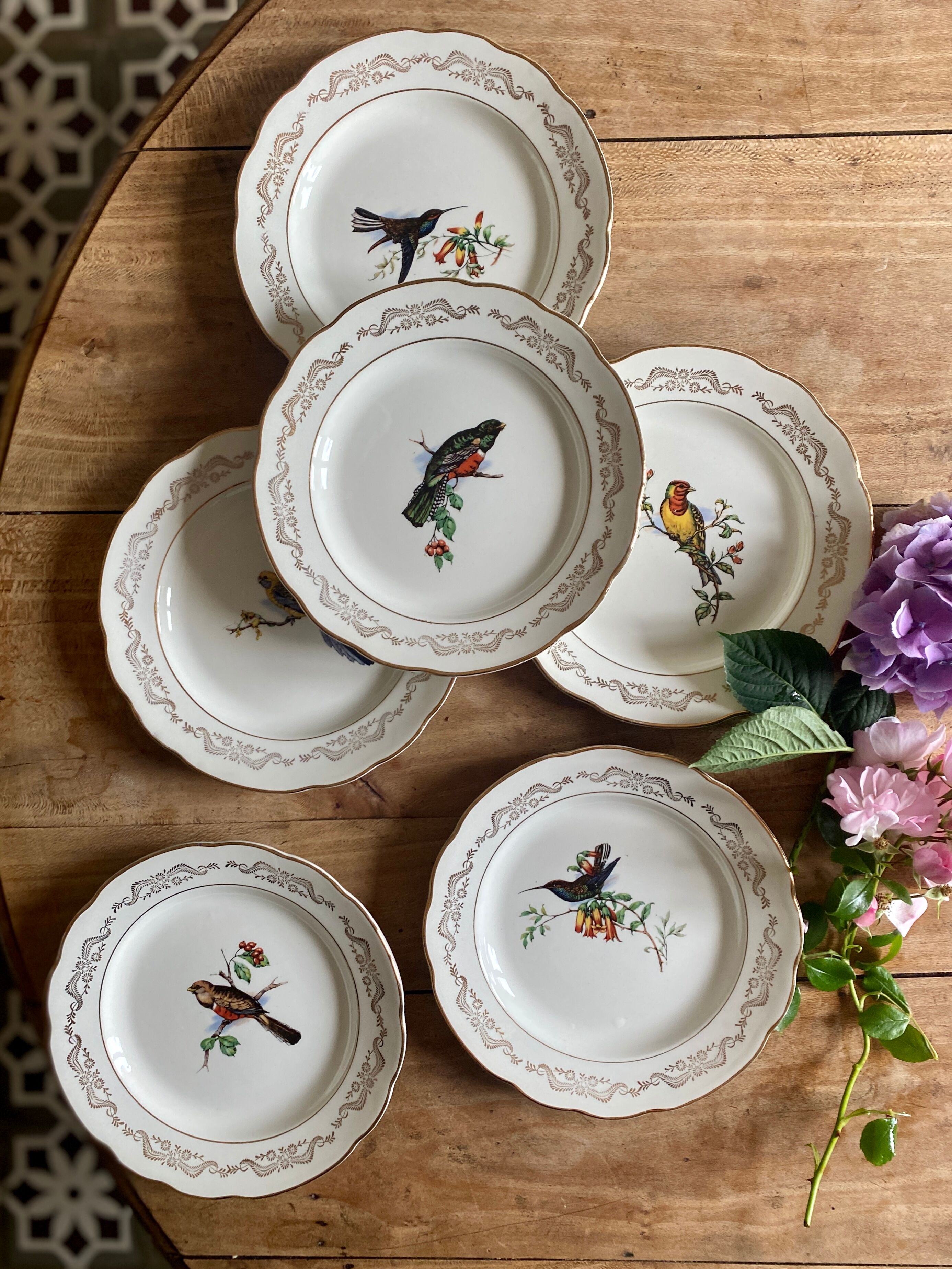 Set of 6 flat plates vintage model Moineaux de Paris de Gien
