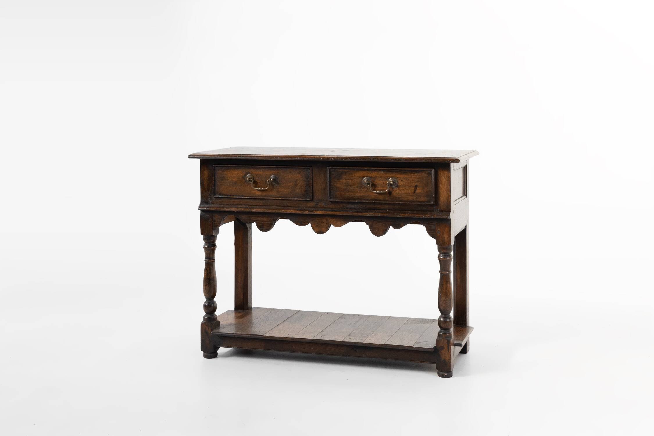 French 20th century oak side table with 2 drawers, ca. 1960