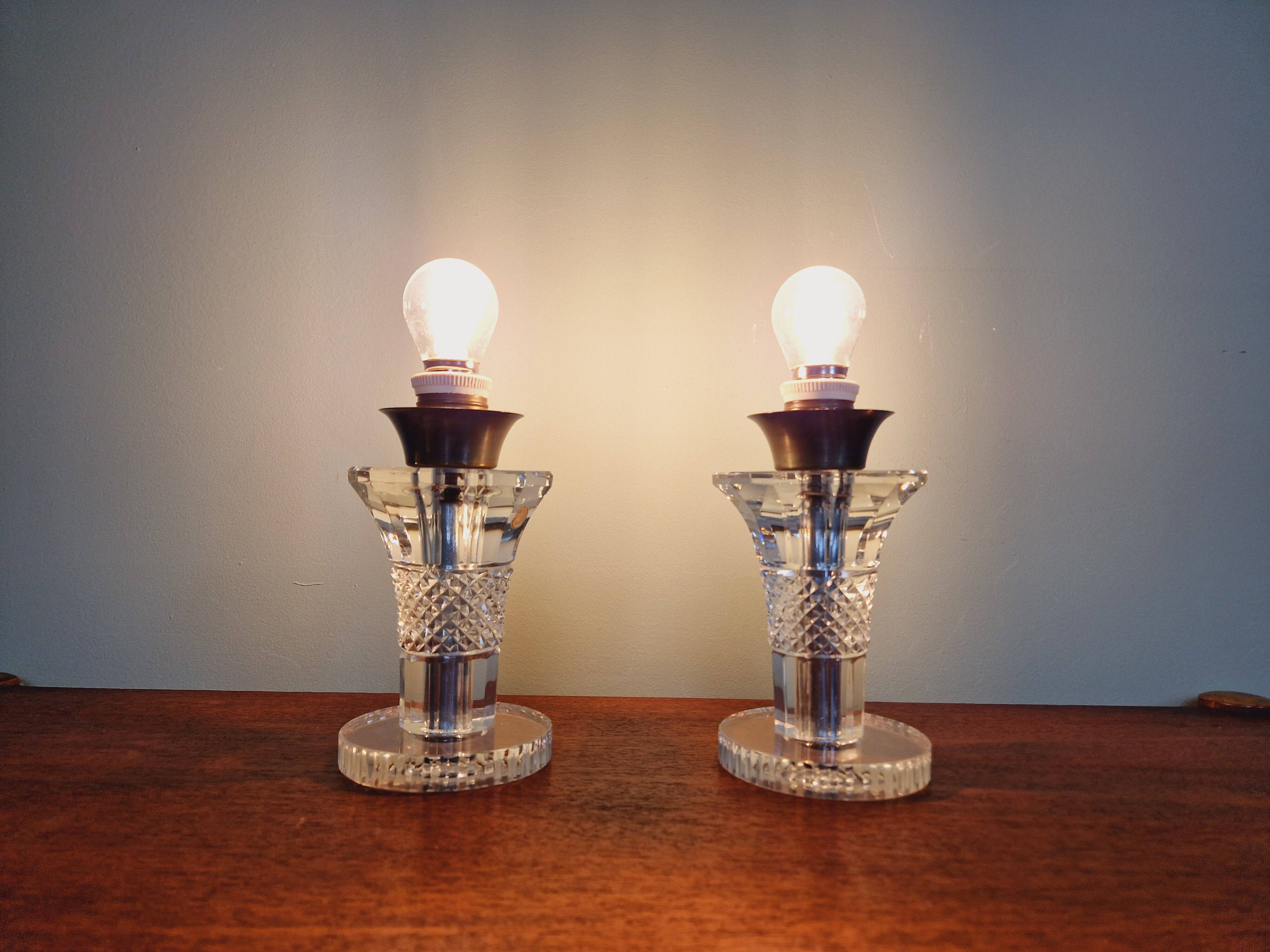 Pair of crystal lamps, Val Saint-Lambert (Belgium), 1930s