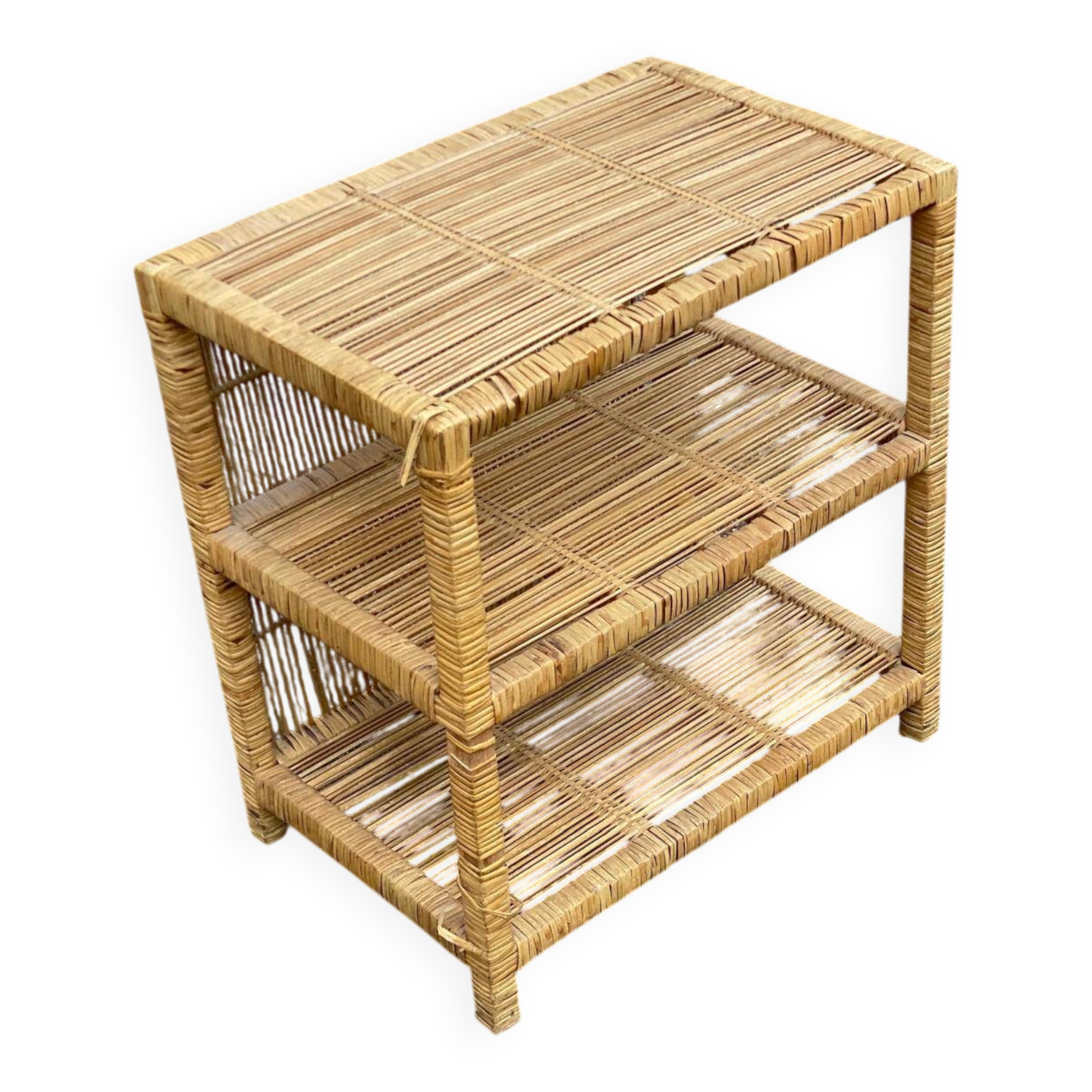 Vintage shelf in rattan and wicker 51cm
