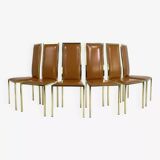 Set of 6 brass and leather chairs, Italian design from the 70s by Renato Z