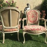 Pair of Louis XV period lacquered cabriolet armchairs, 18th century