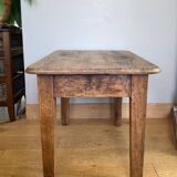 Old coffee table in solid oak and walnut from the 19th century, one belt drawer