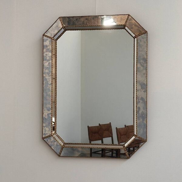 Miroir mosaïque espagnol vintage, miroir mural octogonal, miroir fait à la main, style Hollywood Regency