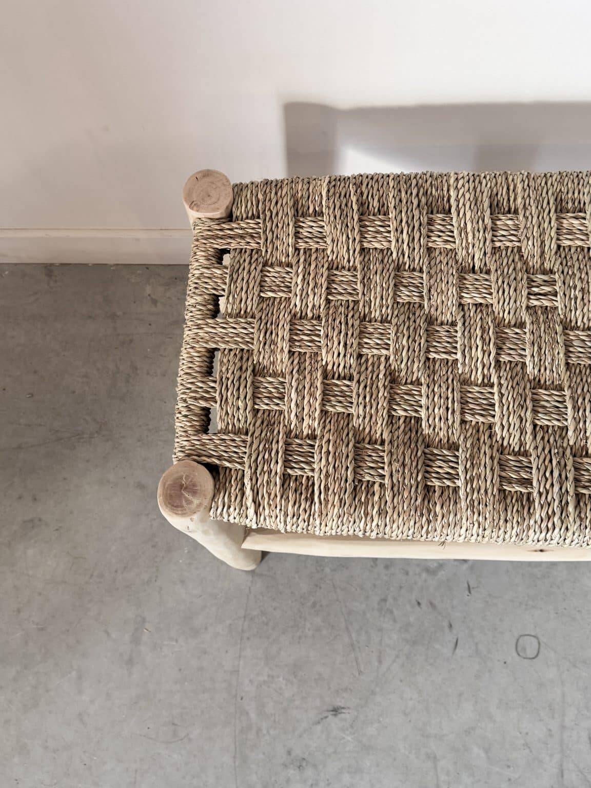 Moroccan wooden and rope bench – Checkerboard weave