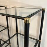 Pair of black lacquered metal and brass shelves. Guy Lefèvre for Maison Jansen. Circa 1970.