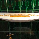 VINTAGE SHELL WASHBASIN SET PORCELAIN OF PARIS SHELVES BASIN AND TOWEL RACK