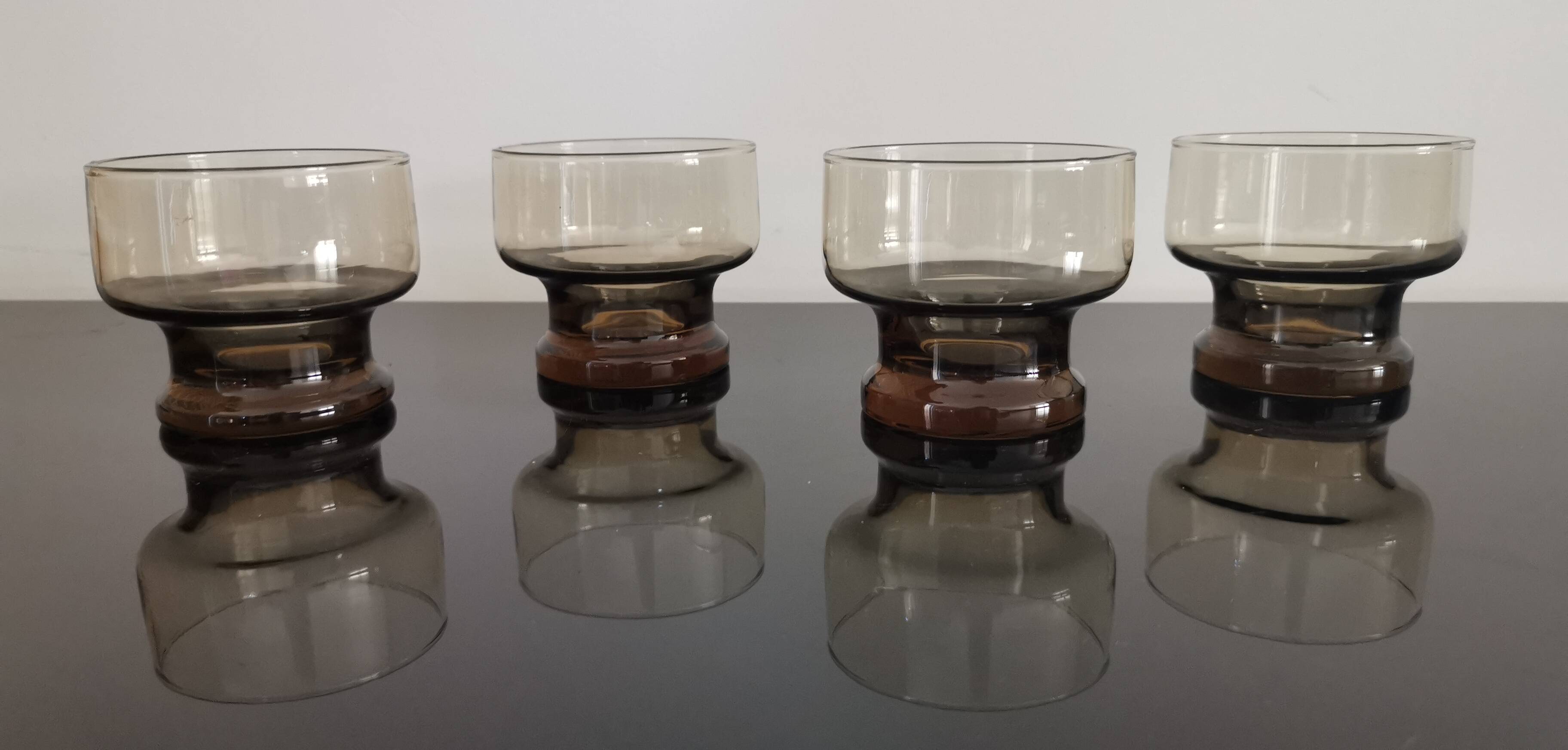 4 vintage 70s smoked glasses