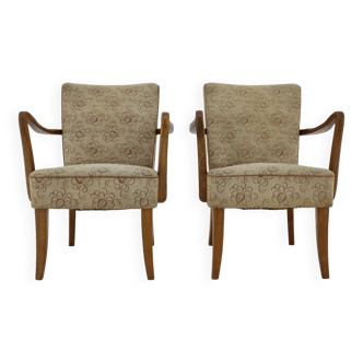 1940s Pair of Oak Armchair , Czechoslovakia