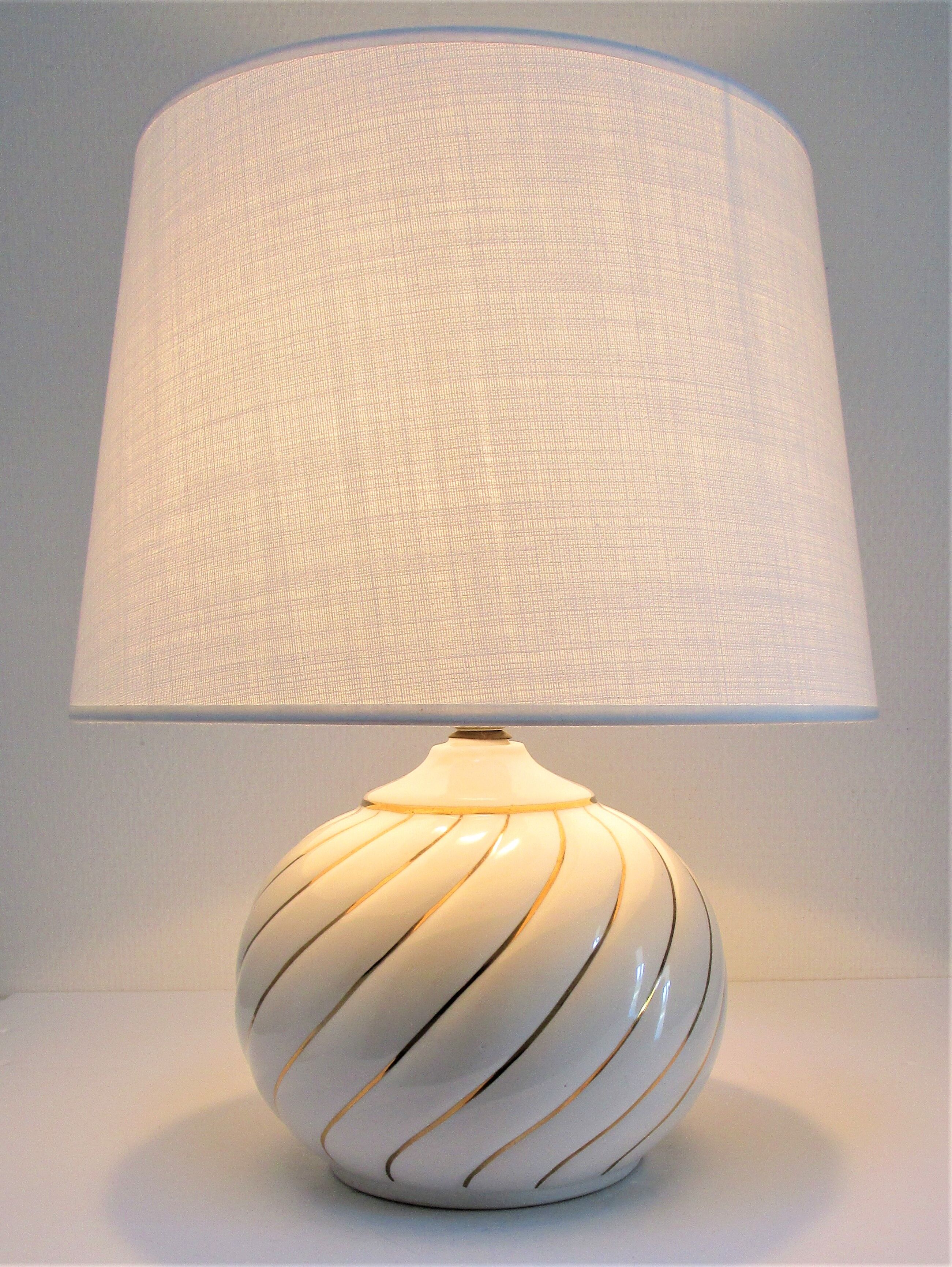 Ceramic lamp foot white and gold Italian design 80s