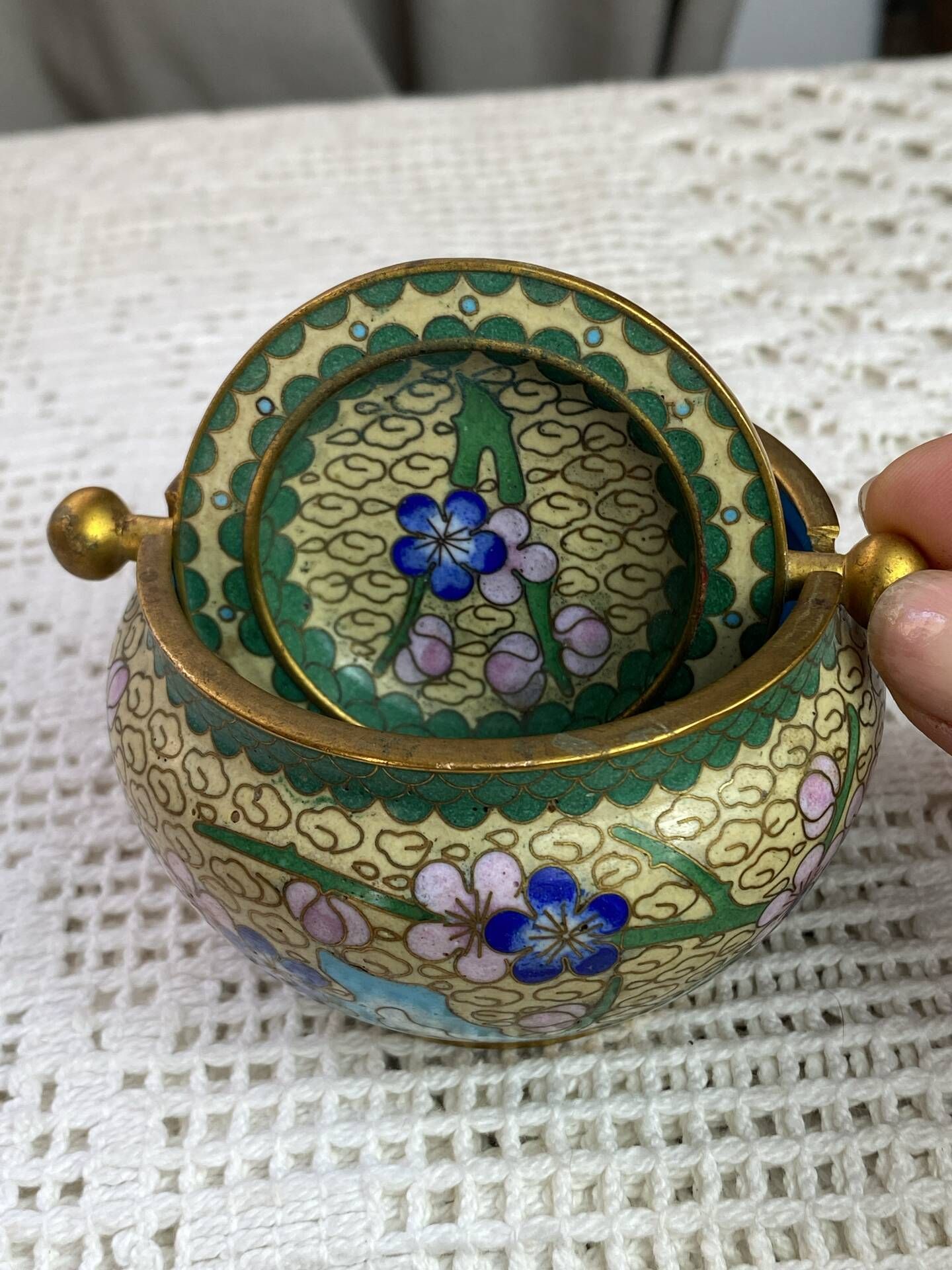 Enamelled brass ashtray