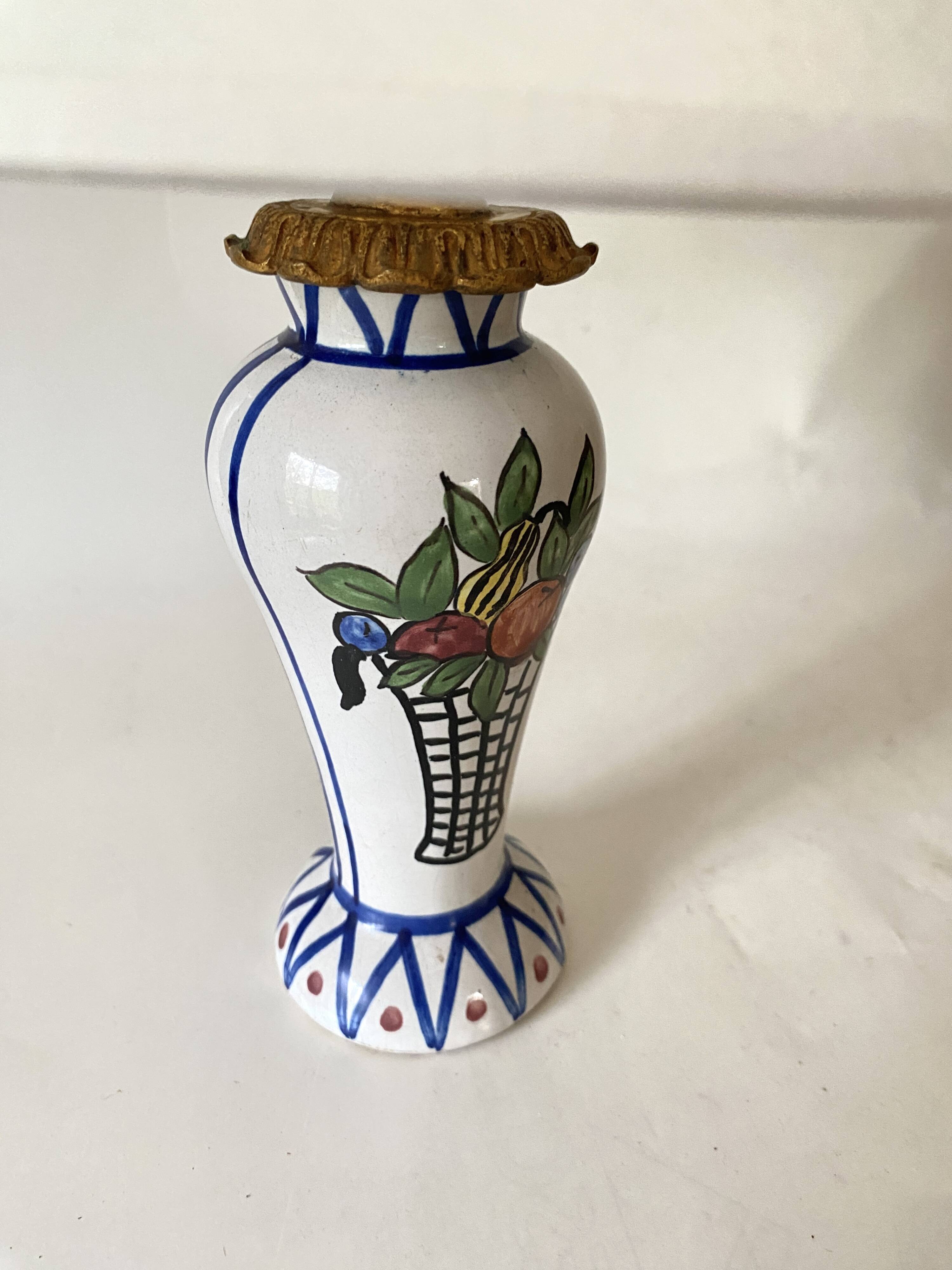 1930 lamp signed Delcourt, fabric cable, lampshade