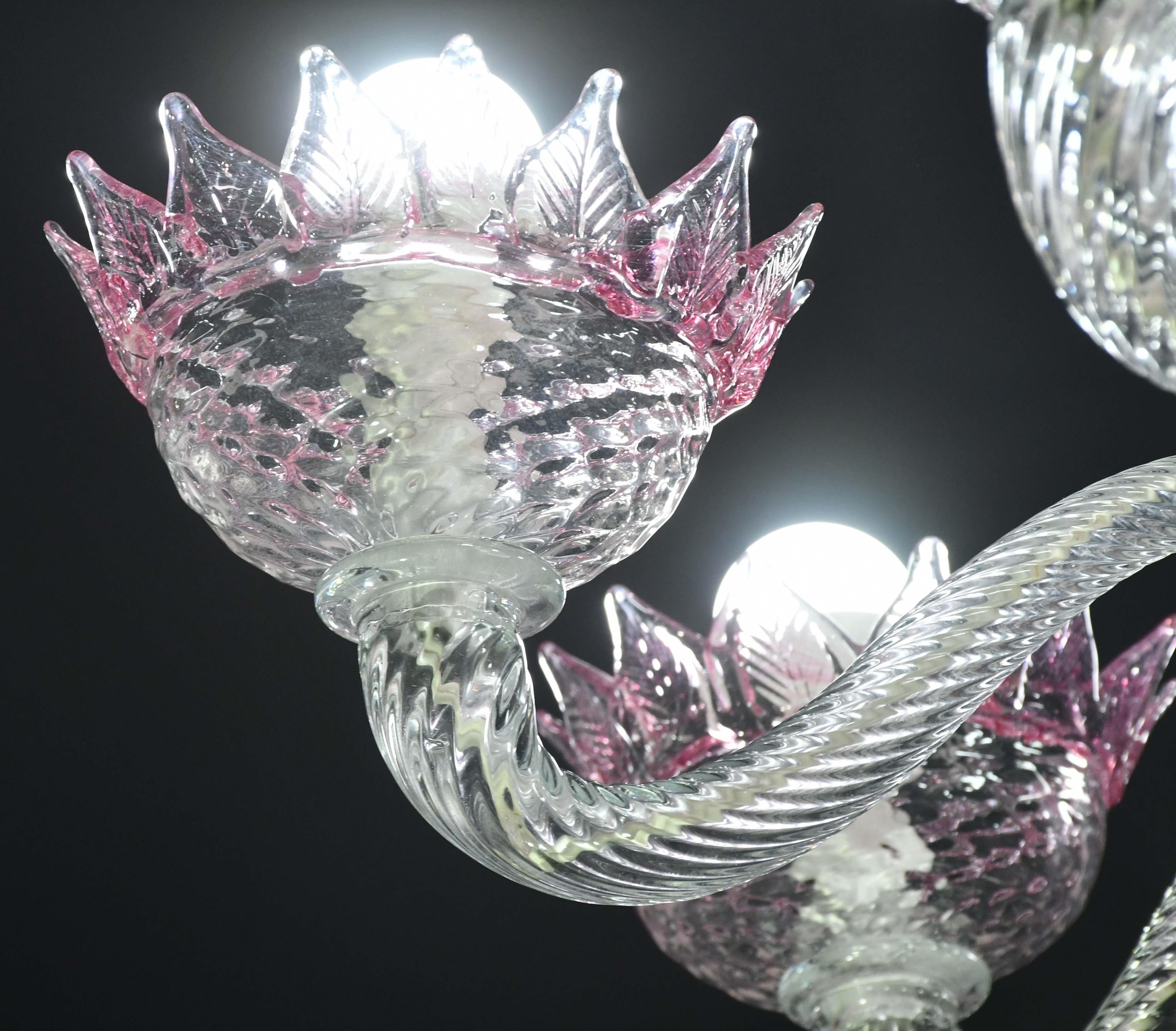 Wonderful Vintage Pink Venetian Chandelier Murano Glass 7 arms