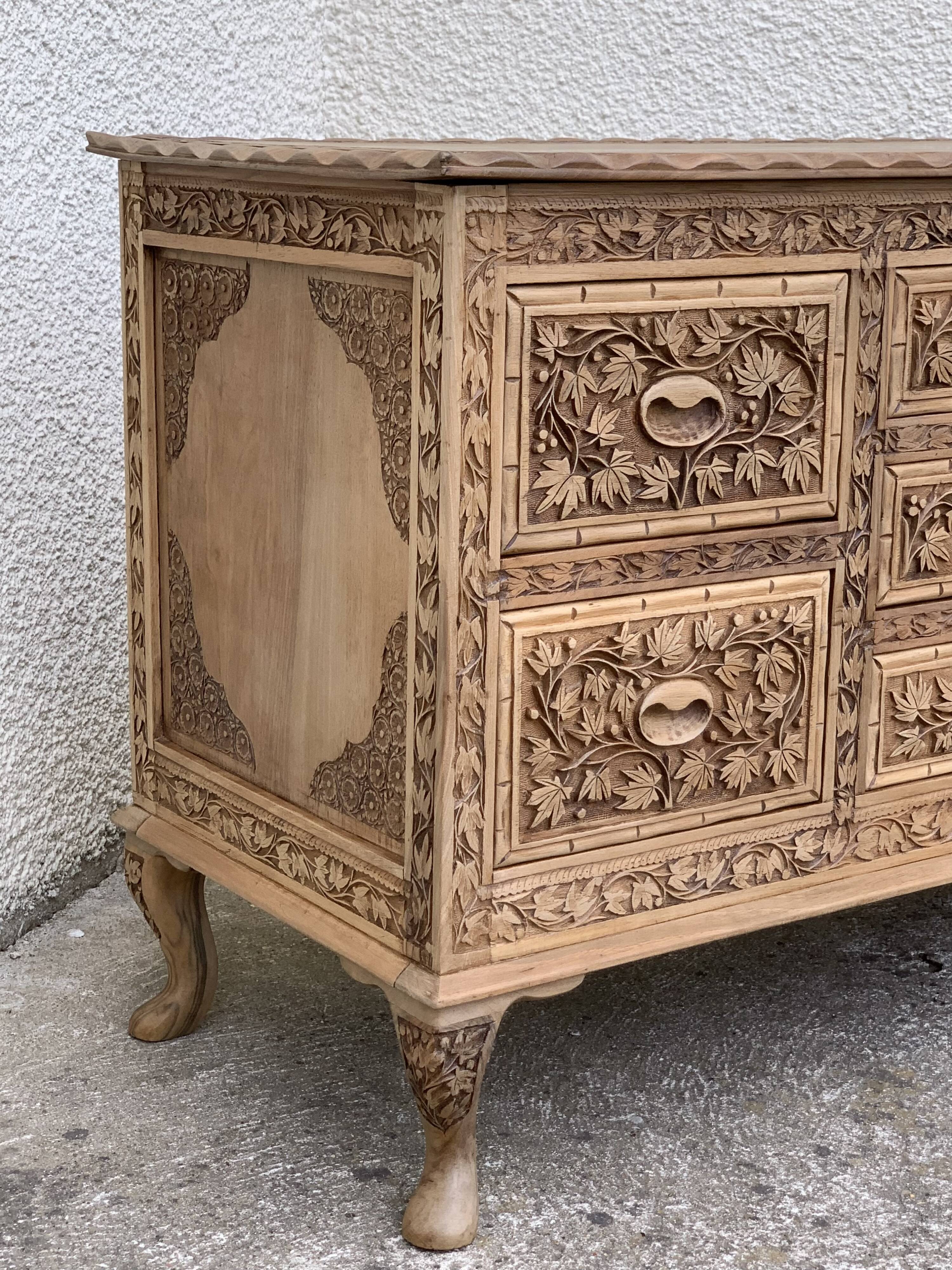 Carved solid Padouk chest of drawers 1950