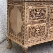Commode vintage basse Padouk Massif sculpté 1950