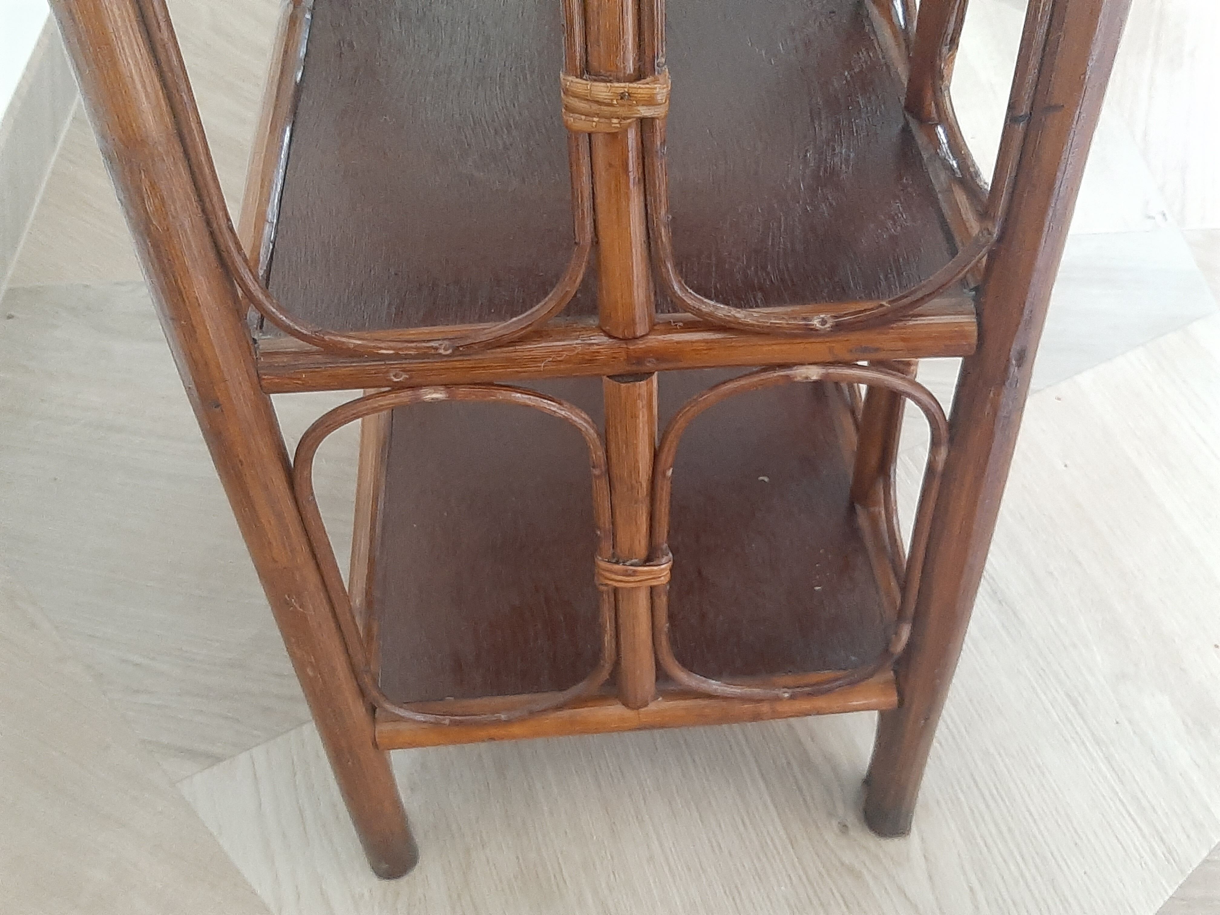 Vintage - set of 2 shelves of wooden floor, bamboo and rattan - 3 levels- retro 80s