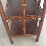Vintage - set of 2 shelves of wooden floor, bamboo and rattan - 3 levels- retro 80s
