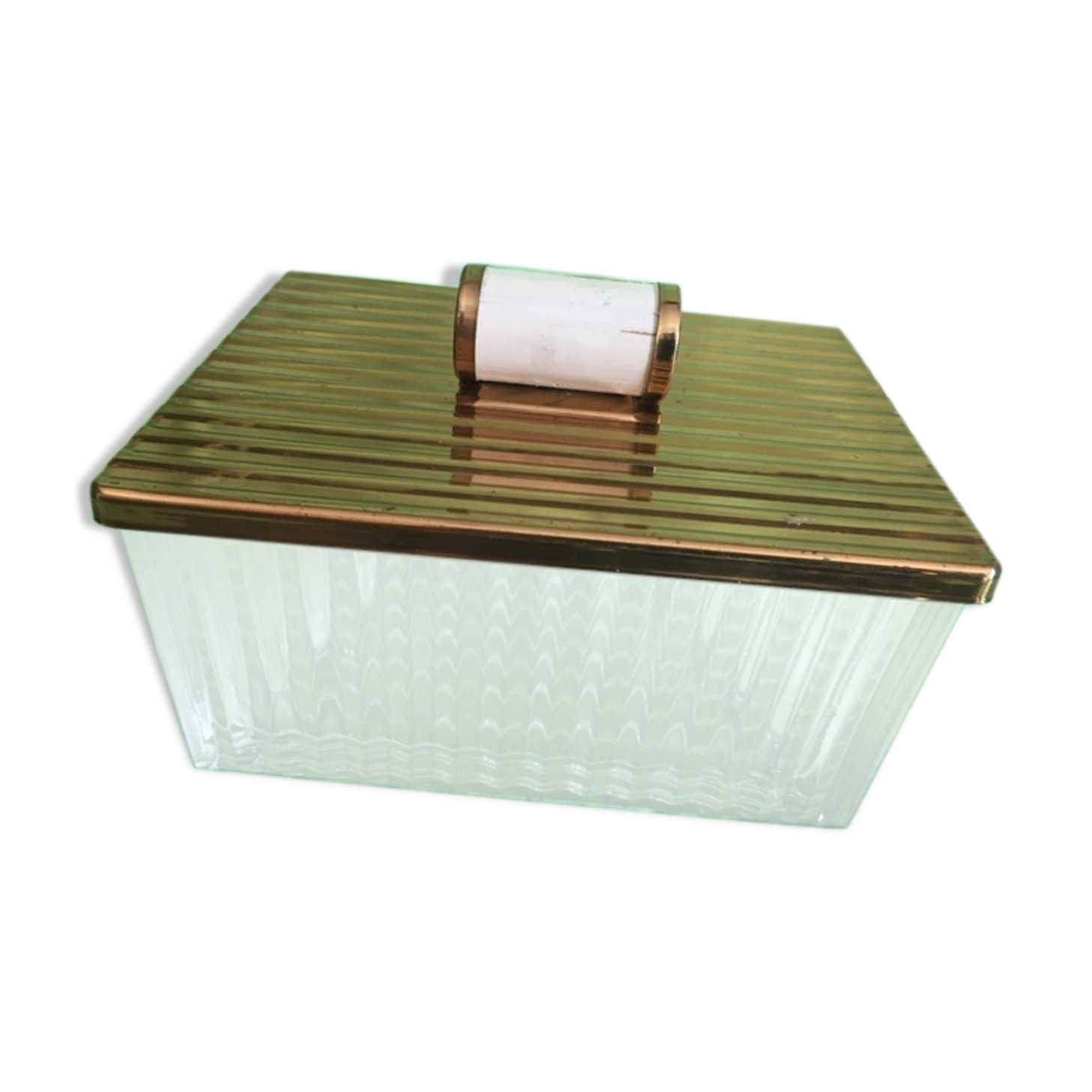 Art Deco gold metal glass cookie box