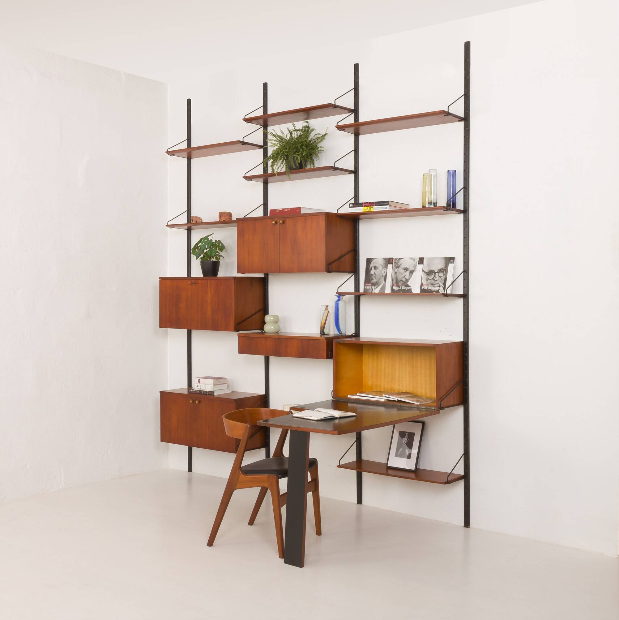 Italian mid century modern extra large wall unit with hidden desk, 1960s