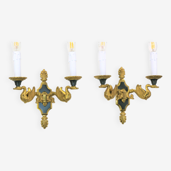 Pair of empire style gilded bronze sconces Swans