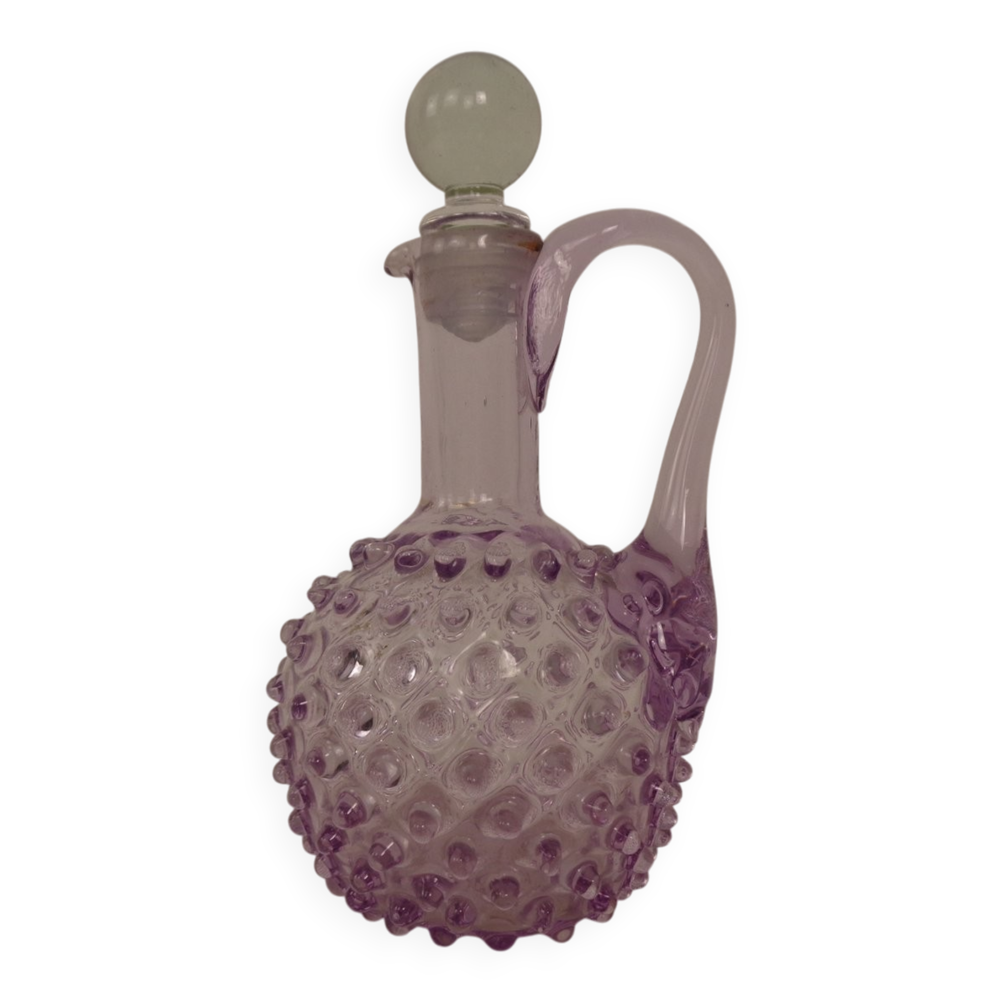 Italian pink bubble glass decanter with stopper, 1960s