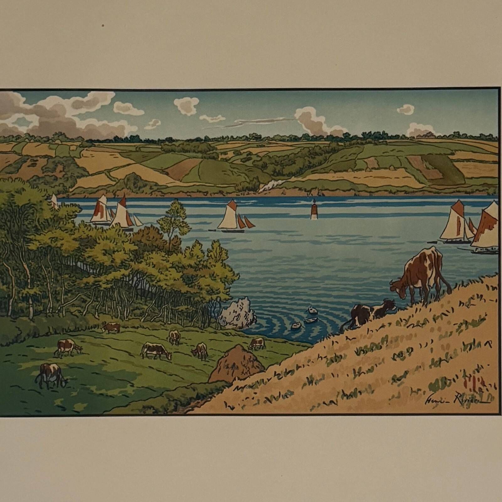Lithographie par Henri Rivière Le Trieux à Kermarie