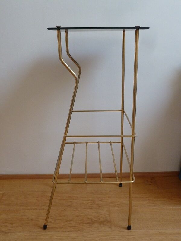 Glass and golden brass fifth wheel/end of sofa