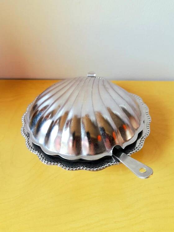 Shell butter dish and stainless steel knife