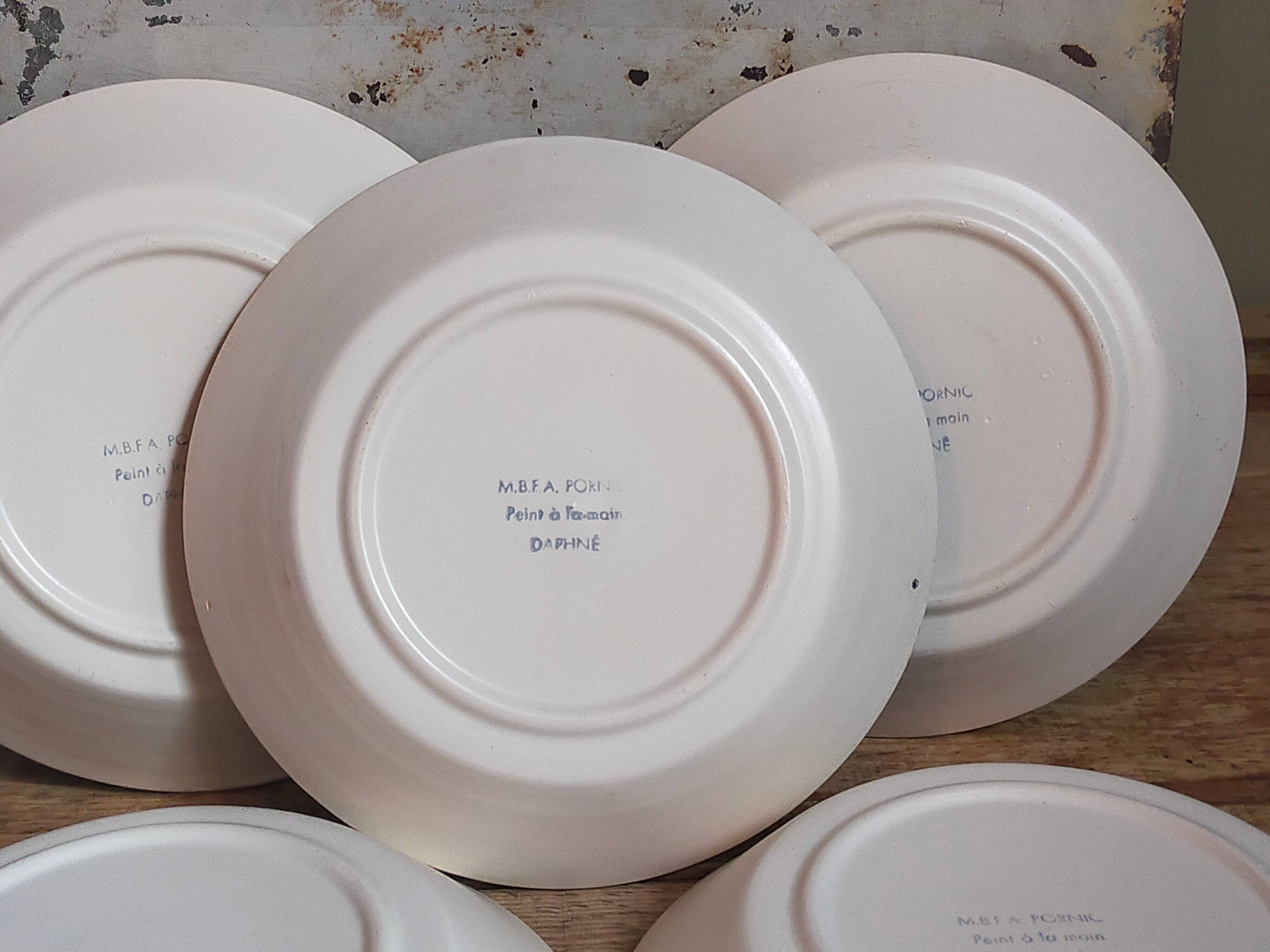 Five vintage MBFA PORNIC ceramic soup plates Daphné service
