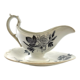 Creil Montereau blue flower faience sauce boat